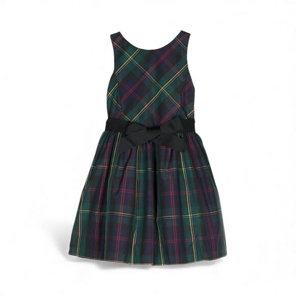 Polo Ralph Lauren Girls Checked Bow Embellished Dress Size 12 Green Plaid - Picture 1 of 11